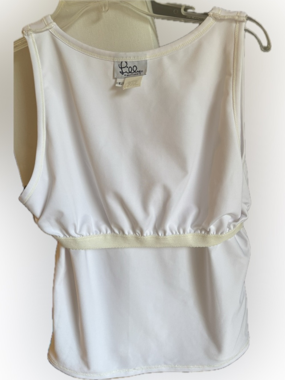 Lilly Pulitzer White Sleeveless Tank Top Pink Palm Logo Size L - Picture 4 of 7